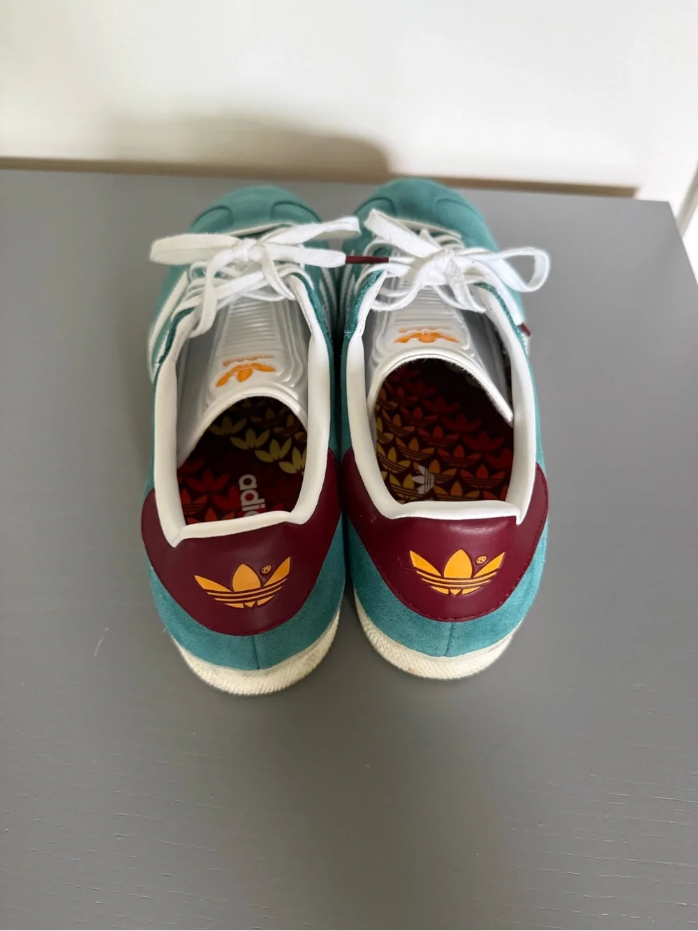 adidas Teal Suede Gazelle Sneakers with White Stripes